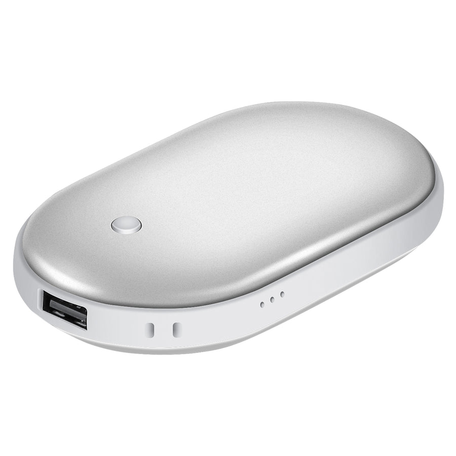 Rechargeable Hand Warmer + 5000 mAh Power Bank in silver